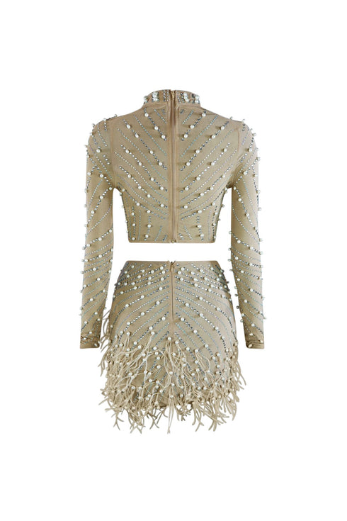 New Standard Stone and Pearl Top & Skirt SET